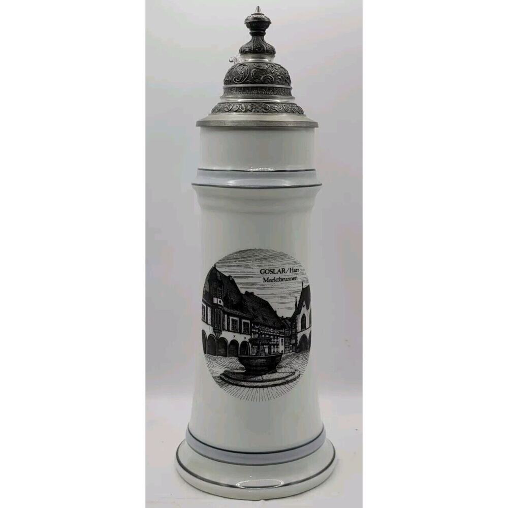 Vintage Theo Kuhn‎ Lidded Beer Stein TK Bavaria Germany Goslar Harz Marktbrunnen
